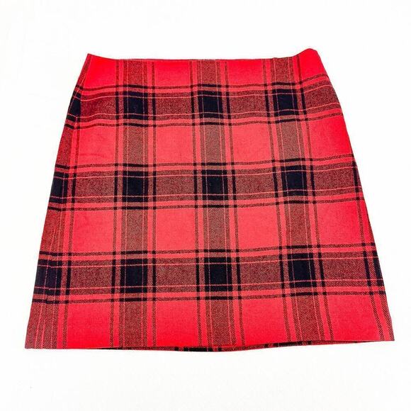 Talbots Plaid Madras Wool Checkered Flannel Pencil Skirt Red Black Size 14 - Picture 1 of 5